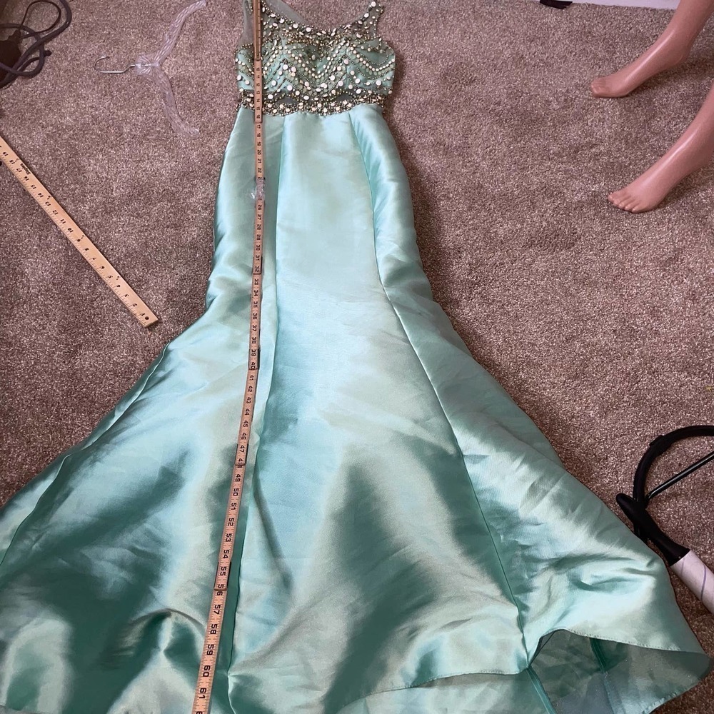 Vintage Rachel Allan dress maxi mermaid style beaded sea foam green SZ 2 formal - Picture 16 of 16